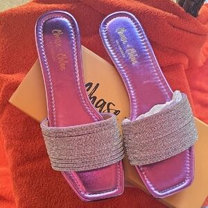 Chase + Chloe Metallic  Lavender Slide Sandals